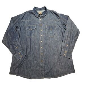Ariat Men's Broadway Classic Denim Pearl Snap Shirt XXL Blue Long Sleeve NWT